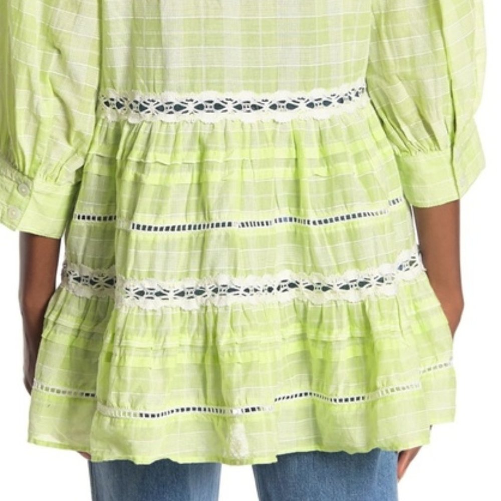 Free People Time Out Cotton Tunic Lime Combo - Picture 4 of 5